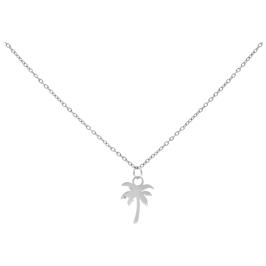 Silberne Kette mit Palmenanhänger auf weißem Hintergrund