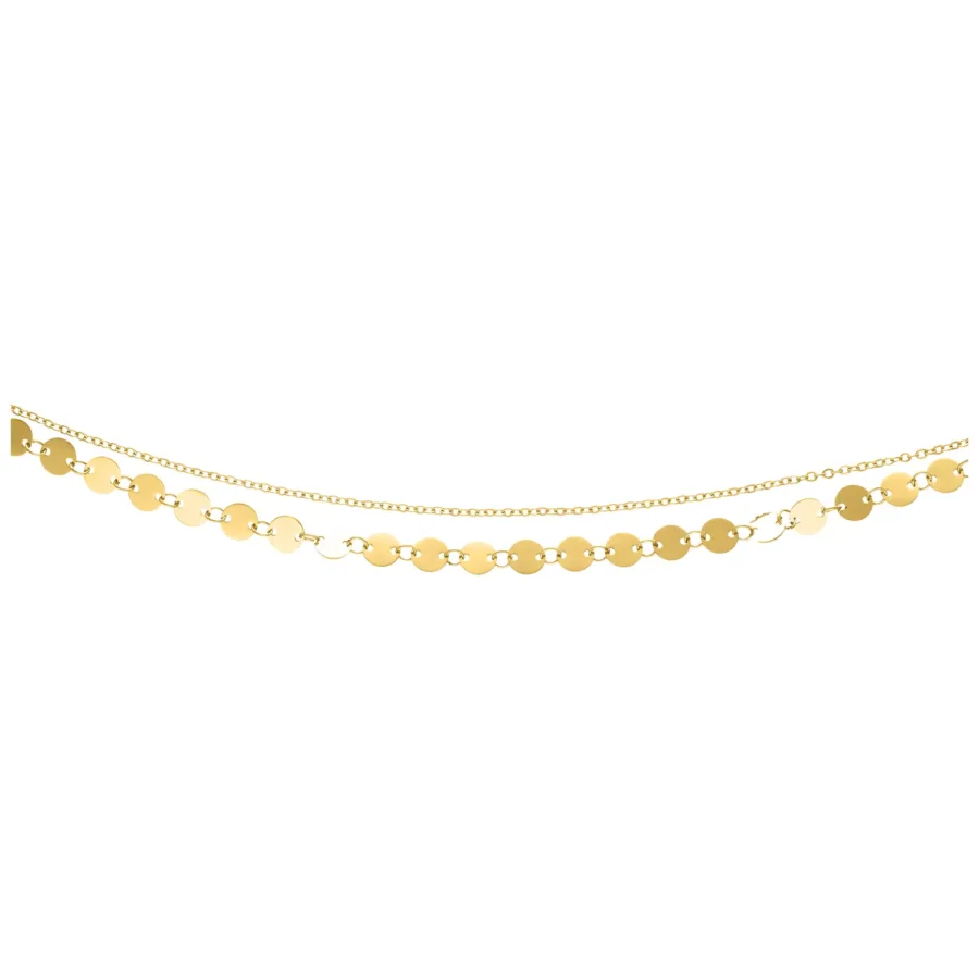 Goldene, mehrlagige Fußkette mit verstellbarer Länge auf weißem Hintergrund