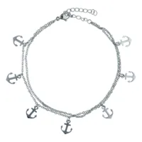Silbernes Anchor Fußkettchen mit verstellbarem Verschluss Silbernes Fußkettchen mit kleinen Ankeranhängern auf weißem Hintergrund