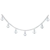 Silbernes Anchor Fußkettchen mit Ankeranhängern Silberne Fußkette mit kleinen Ankeranhängern auf weißem Hintergrund