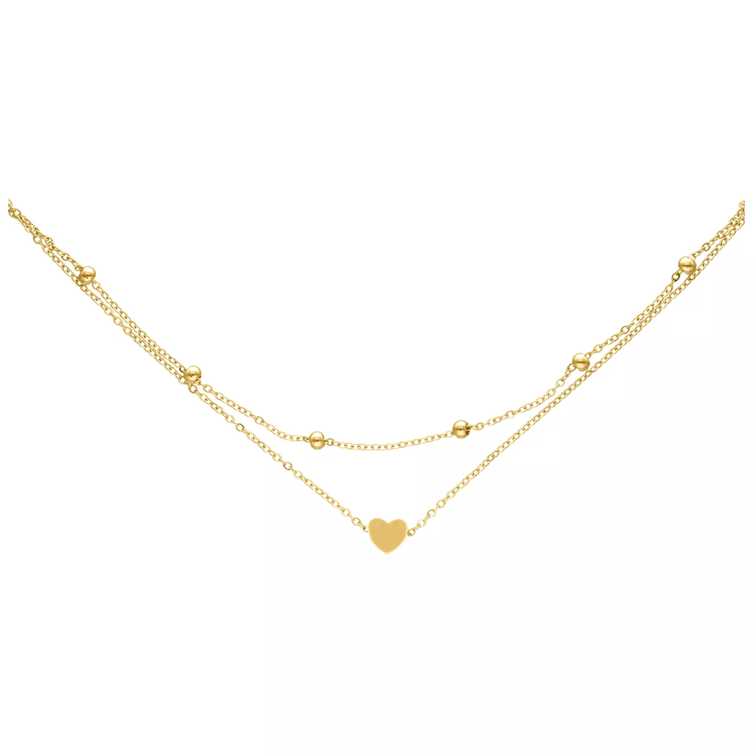 Fußkette mit goldenem Herzanhänger Goldene Fußkette mit kleinem Herzanhänger auf weißem Hintergrund