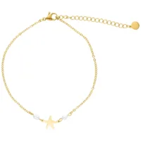 Goldenes Starfish Fußkettchen von Wildcat Goldenes Fußkettchen mit Seestern-Anhänger und Perlen auf weißem Hintergrund