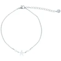Silbernes Starfish Fußkettchen mit Seestern Silbernes Fußkettchen mit Seestern-Anhänger und Perlen auf weißem Hintergrund