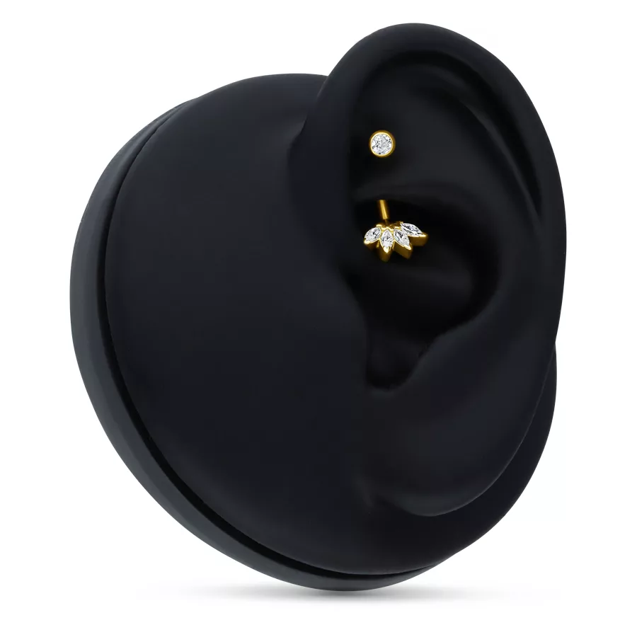 18K Gold Kristall Lily Microbananabell Goldenes Microbananabell mit Kristall-Lily in schwarzem Ohrmodell