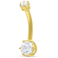 18K Gold Bananabell mit Kristallen 18K Gold Bananabell mit zwei kristallklaren Steinen auf weißem Hintergrund