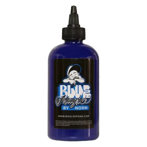 Flasche Big Sleeps Blue Magic Tattoofarbe, dunkelblau, 240 ml, auf weißem Hintergrund