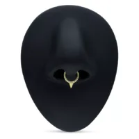 14K Gold Cone Hinged Ring für Septum Goldener Cone Hinged Ring in Nasenpiercing auf schwarzem Hintergrund