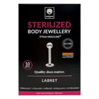Sterilisierter Titan Micro Labret Piercing Sterilisierter Micro Labret aus Titan in Silber auf schwarzem Hintergrund