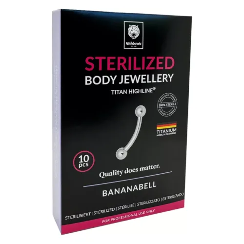 Verpackung für sterilisiertes Titan Micro Bananabell mit silbernem Schmuckstück