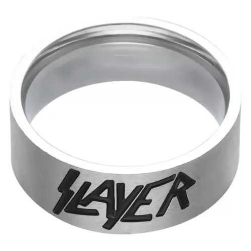Silberner Ring mit Slayer Logo auf weißem Hintergrund