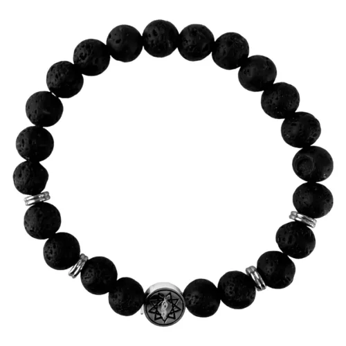 Schwarzes Lava-Armband mit Slipknot Nonagram und silbernen Details auf weißem Hintergrund