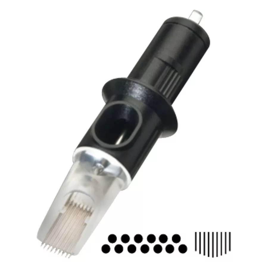 Cheyenne Magnum Soft Edge Nadelköpfe 10 Stk Schwarzer Nadelkopf mit transparentem Schutz, 10 Stück, auf weißem Hintergrund