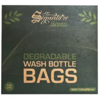 Biologisch abbaubare Flaschenbeutel 100er Pack Dunkelgrüne Verpackung der biologisch abbaubaren Flaschenbeutel mit goldener Schrift