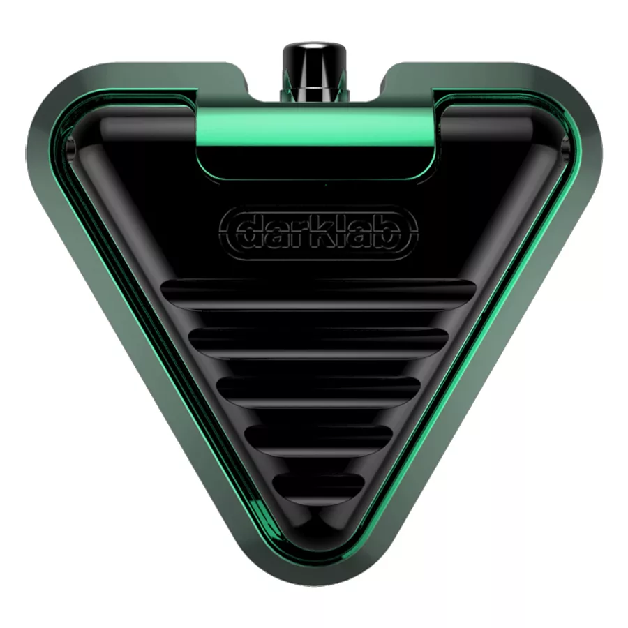 Delta Fußschalter Seafoam in Schwarz-Grün Schwarzer und grüner Delta Fußschalter aus Aluminium auf weißem Hintergrund