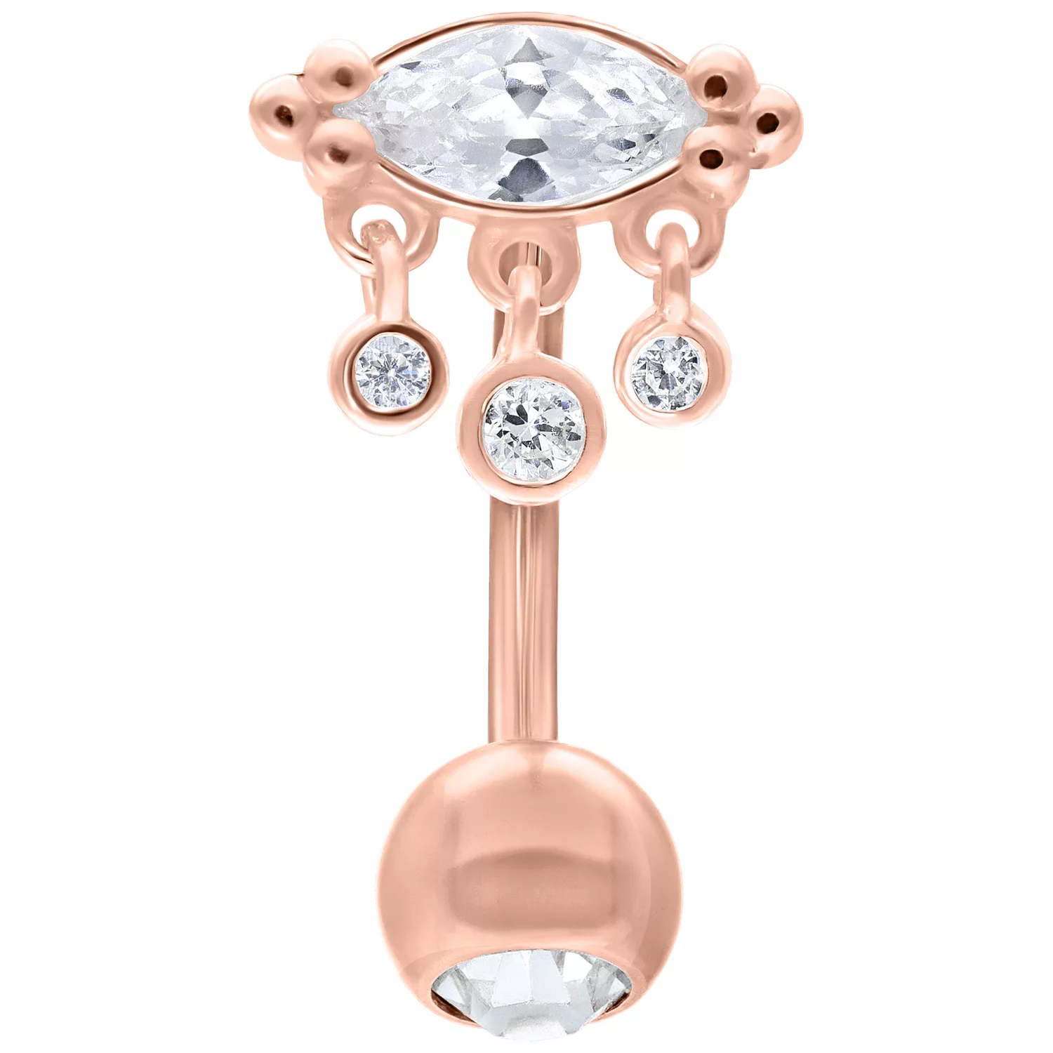 Bella Micro Bananabell Roségold 1,6mm Roségoldenes Bananabell mit Kristallen auf weißem Hintergrund