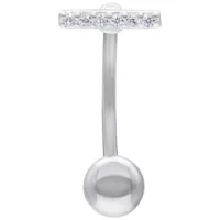 Crystal Bar Micro Bananabell in Silber Silbernes Micro Bananabell mit Kristallen auf weißem Hintergrund