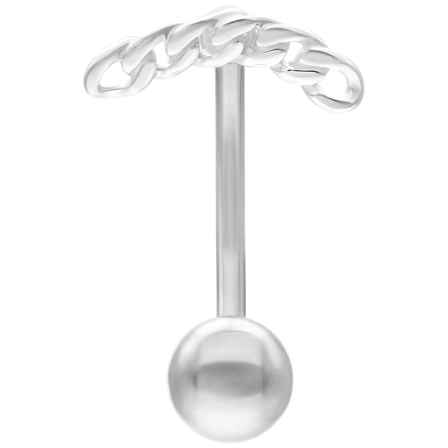 Silbernes Chain Links Micro Bananabell Piercing Silbernes Micro Bananabell mit Kettenmuster auf weißem Hintergrund