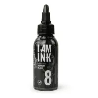 Schwarze I AM INK Flasche mit 50ml Midnight Black Tinte auf weißem Hintergrund