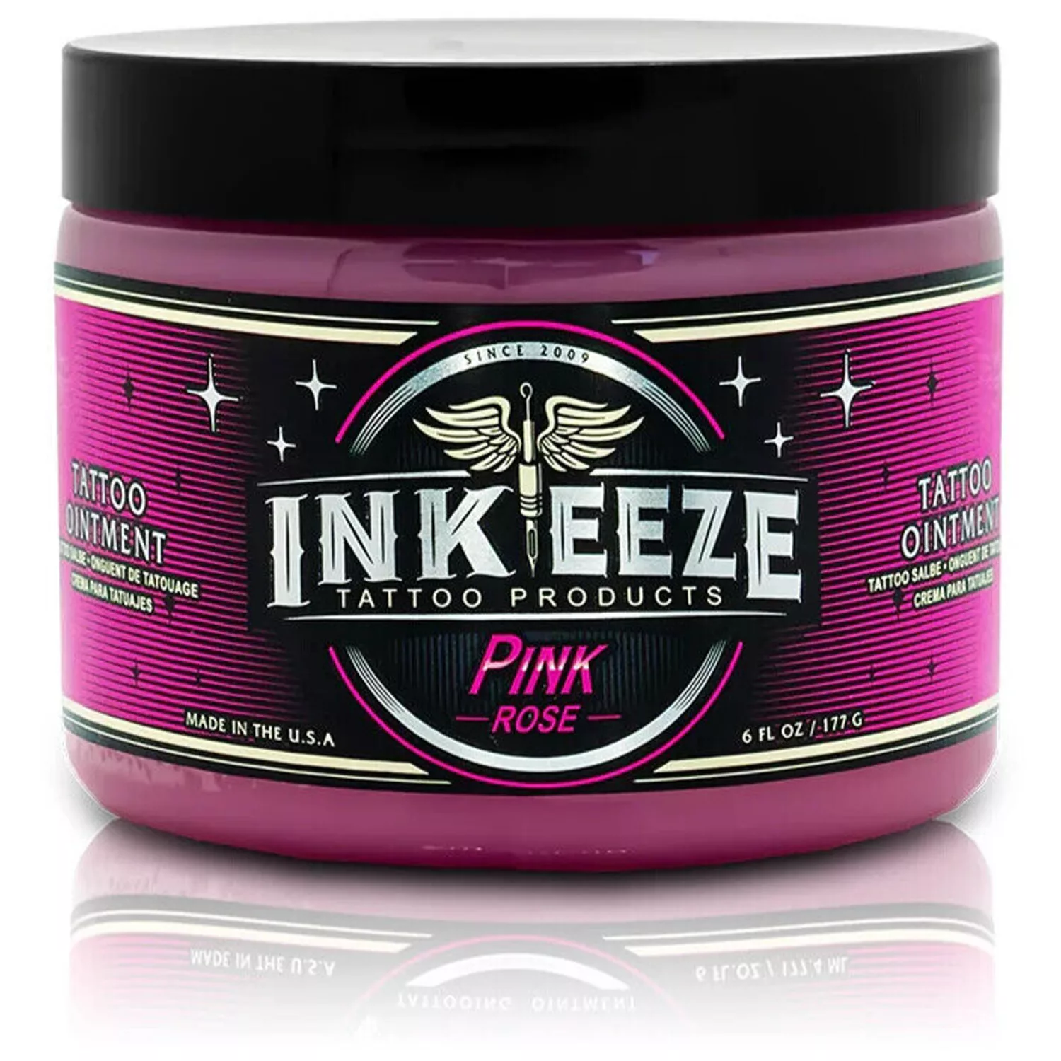 Pink Glide Tattoocreme 180ml von Ink Eeze Pinkfarbene Tattoocreme von Ink Eeze, 180 ml, auf weißem Hintergrund