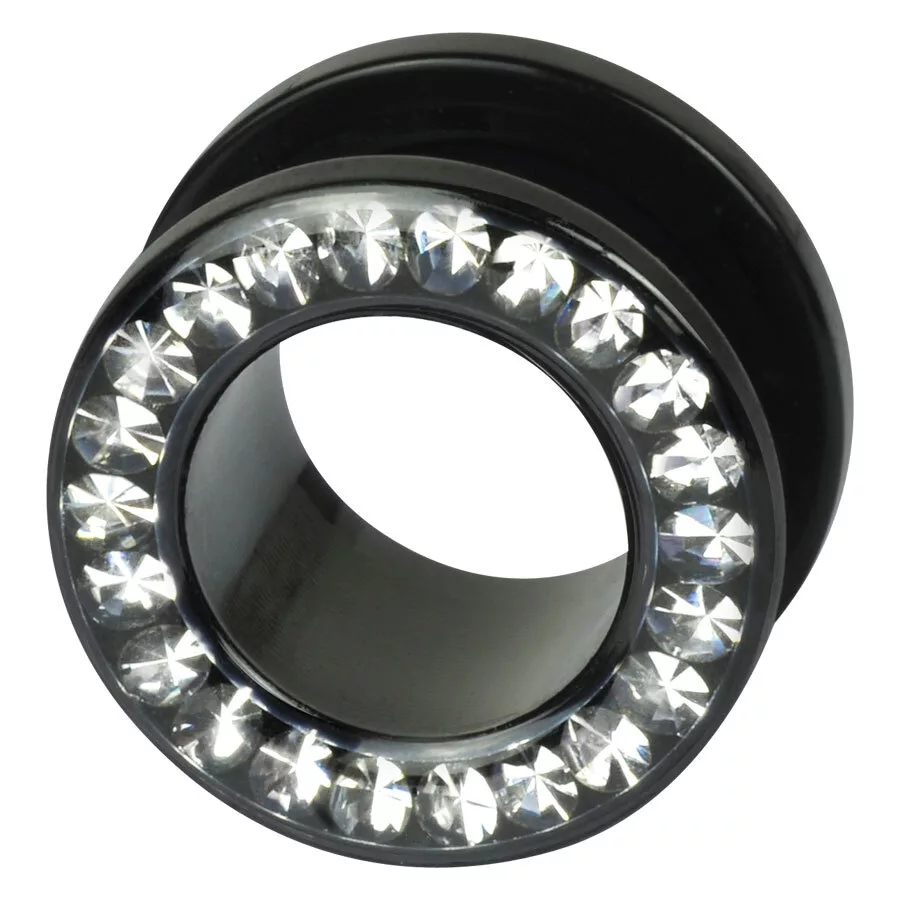 Schwarzer Tunnel mit kristallklaren Steinen, 4 mm Schwarzer Tunnel aus Chirurgenstahl mit kristallklaren Kristallen, 4 mm Größe