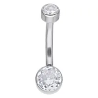 Fiona Bananabell in Silber mit Kristallstein Silbernes Bananabell Piercing mit zwei klaren Kristallsteinen auf weißem Hintergrund