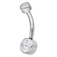 Bananabell Fiona Titan Silber 12mm Silbernes Bananabell mit klarem Kristall, 12mm Länge auf weißem Hintergrund