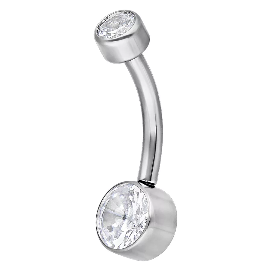 Bananabell Fiona Titan Silber 12mm Silbernes Bananabell mit klarem Kristall, 12mm Länge auf weißem Hintergrund