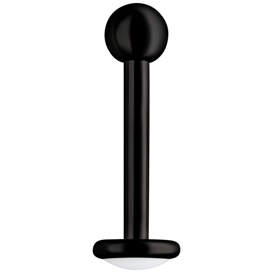Schwarzes Labret Piercing aus Titan mit Außengewinde auf weißem Hintergrund