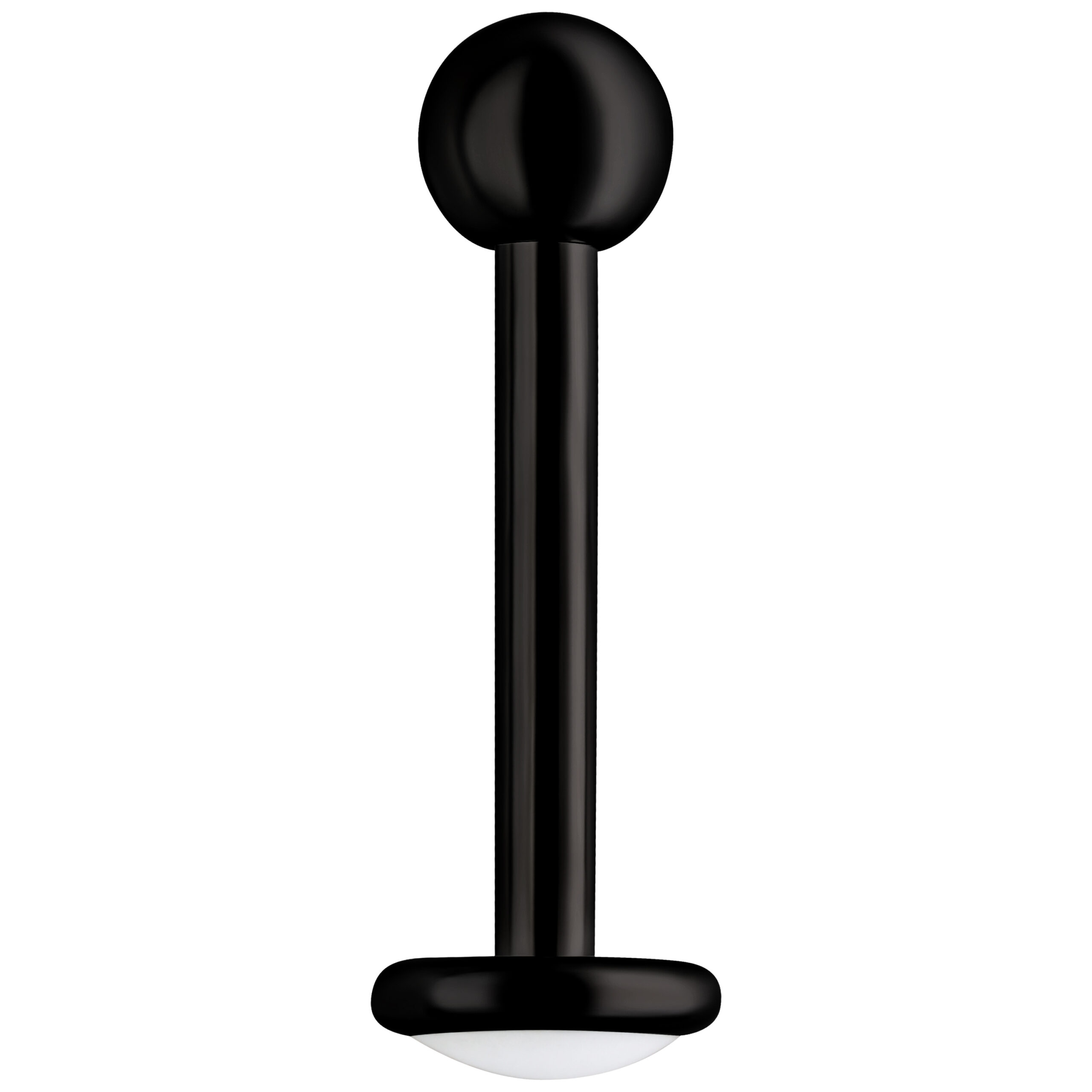 Schwarzes Labret Piercing aus Titan mit Außengewinde auf weißem Hintergrund