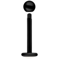 Schwarzes Titan Labret mit Außengewinde, Kugel und flache Platte auf weißem Hintergrund