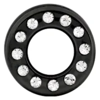 Schwarzer Titan-Tunnel mit klaren Kristallen, 3,0 mm Schwarzer runder Titan-Tunnel mit kristallklaren Steinen auf weißem Hintergrund
