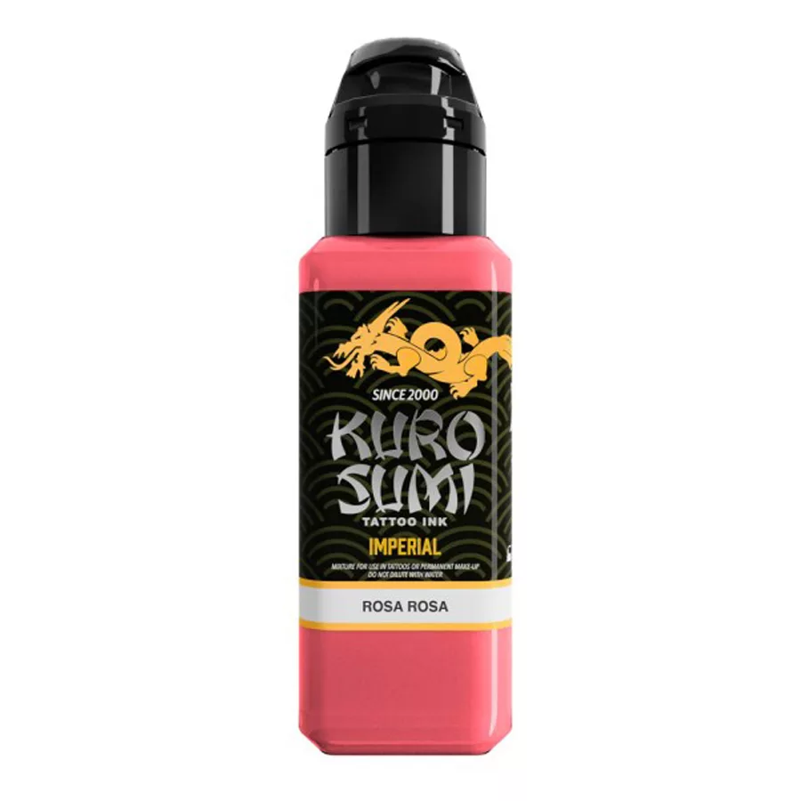 Kuro Sumi Tattoo Tinte in Imperial Rosa Flasche Kuro Sumi Imperial Rosa Tattoo Tinte vor weißem Hintergrund