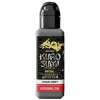 Flasche Kuro Sumi Imperial Tattoofarbe in Khaki Grau auf weißem Hintergrund