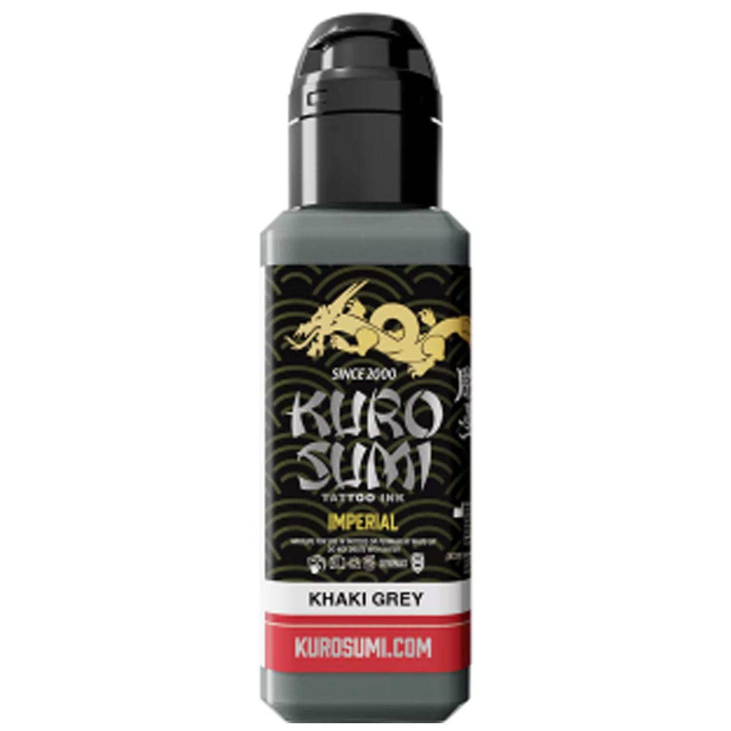 Kuro Sumi Imperial Tattoo-Farbe Khaki Grau Flasche Kuro Sumi Imperial Tattoofarbe in Khaki Grau auf weißem Hintergrund
