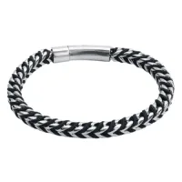 Schwarzes und silbernes Armband aus Nylon und Chirurgenstahl 316L