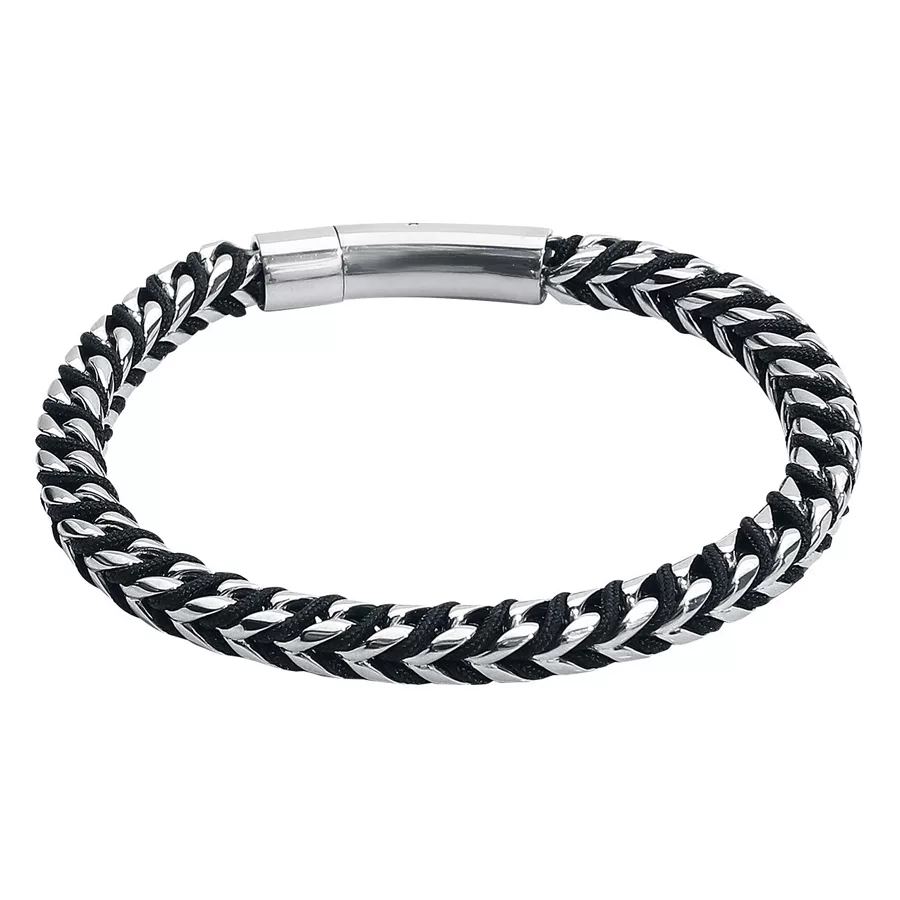 Schwarzes und silbernes Armband aus Nylon und Chirurgenstahl 316L
