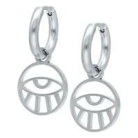 Silberne Ohrhänger mit Auge-Motiv Silberne Creolen aus Chirurgenstahl mit Auge-Anhänger, glänzend