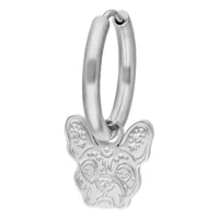 Silberne Little Bulldog Hoops Ohrringe Silberne Ohrringe in Form eines Bulldoggenkopfs auf weißem Hintergrund
