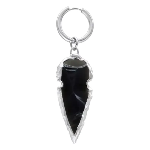 Silberne Mini Creolen mit schwarzem Obsidiananhänger auf weißem Hintergrund