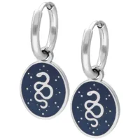 Mystische Schlangen-Ohrringe aus Silber Silberne Ohrringe mit Schlangenmotiv auf blauem Hintergrund