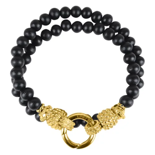 Schwarzes Armband mit goldenen Akzenten, Länge 190mm, auf weißem Hintergrund