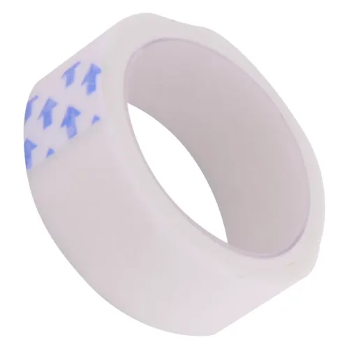 Weiße Klebebandrolle mit blauen Pfeilen auf weißem Hintergrund