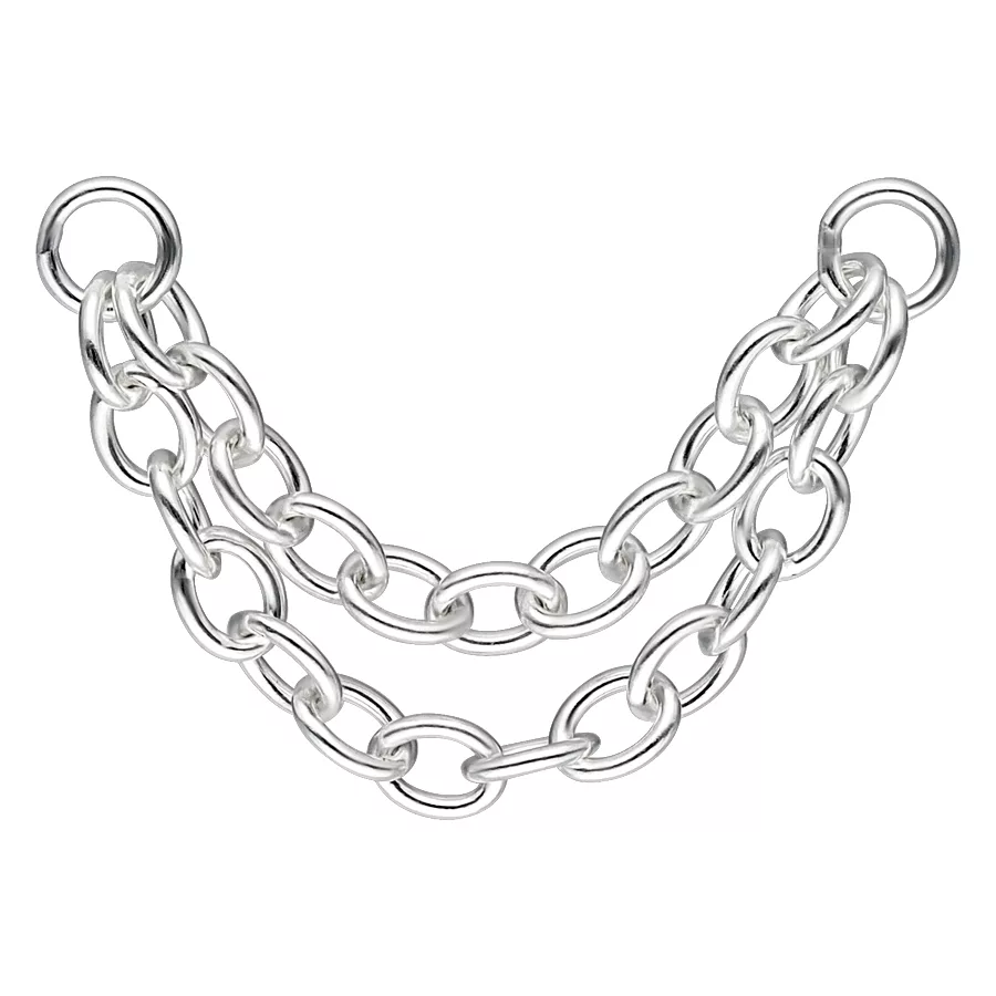 Silberne Doppel-Piercingkette, 20mm Länge, auf weißem Hintergrund