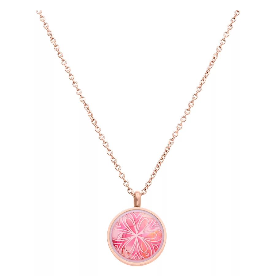 Roségoldene Apricot Flower Kette Roségoldene Halskette mit apricotfarbener Blumenanhänger auf weißem Hintergrund