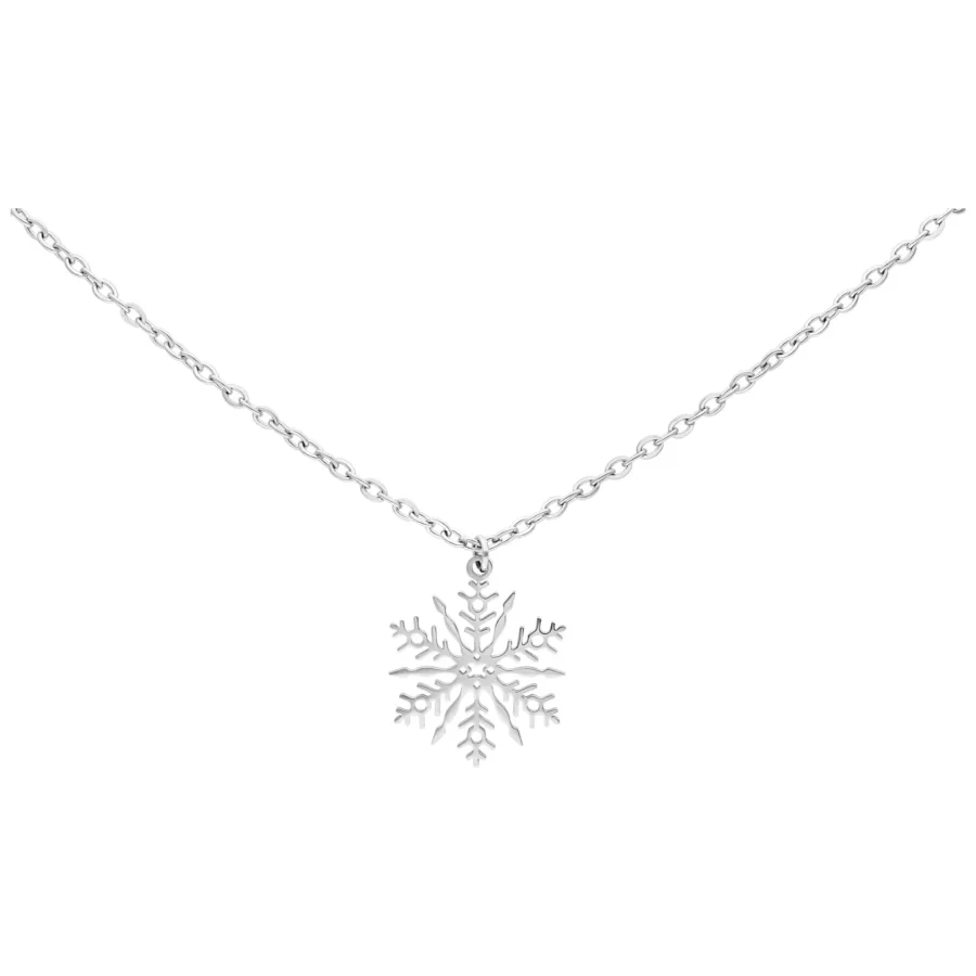 Silberfarbene Schneeflocken Kette auf weißem Hintergrund