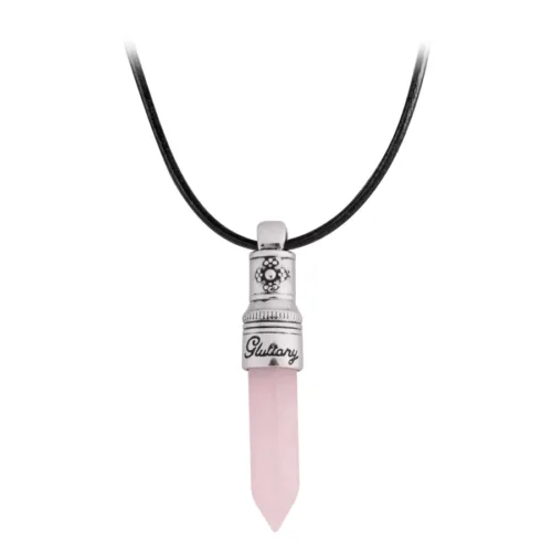 Rosa Gluttony Kette mit silbernem Anhänger und schwarzem Lederband