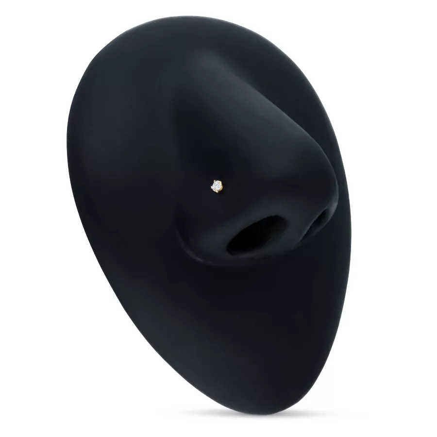 Schwarze Nasenform mit 18K Goldstecker und klarem Kristall