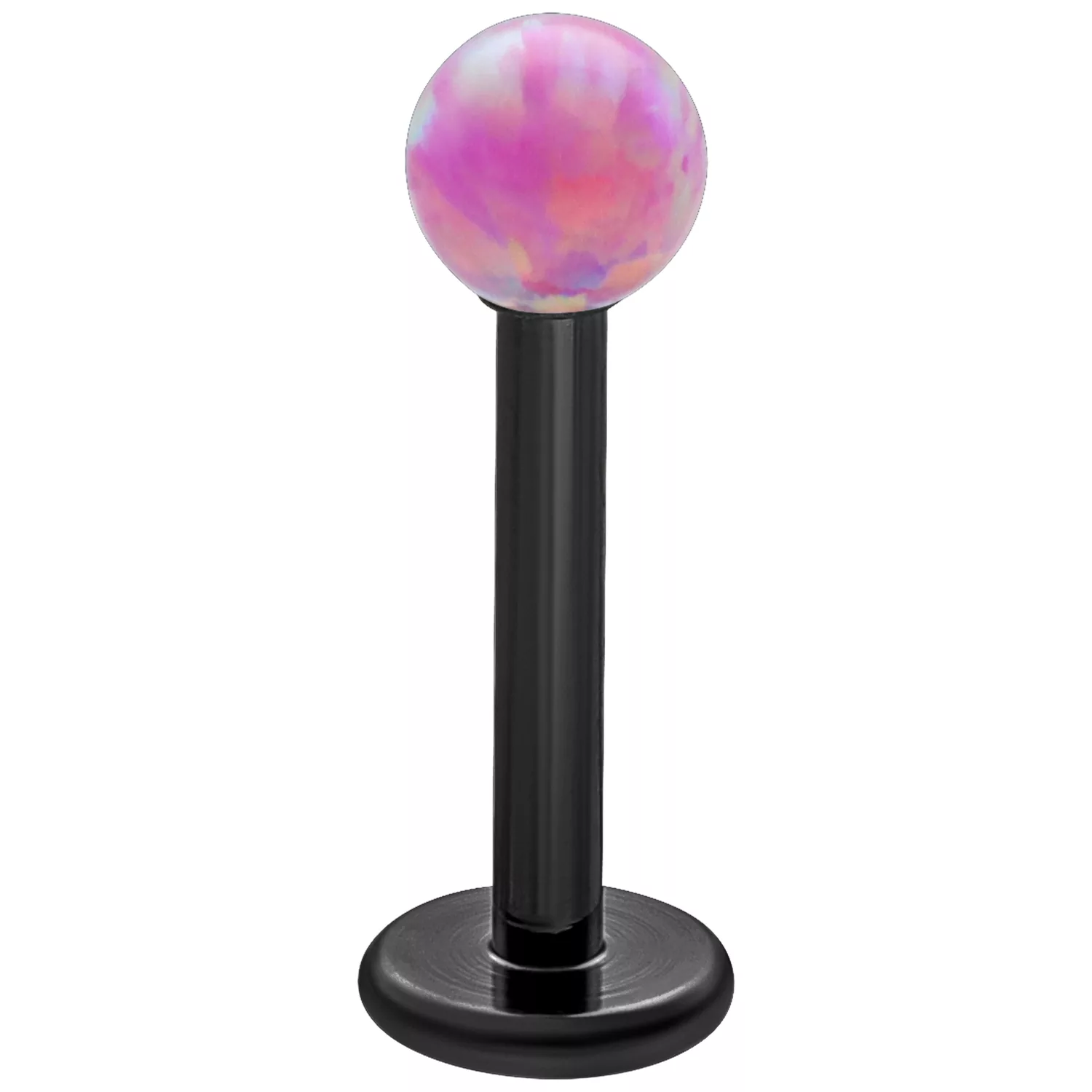 Bubble Gum Opal Labret 5,0 mm Schwarz Schwarzes Labret mit Bubble Gum Opal Kugel auf weißem Hintergrund