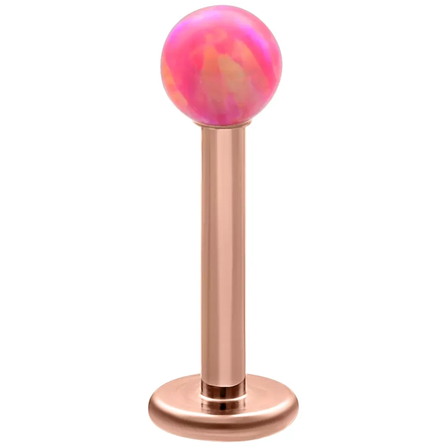 Labret mit roségoldenem Stab und pinkem Opalball auf weißem Hintergrund