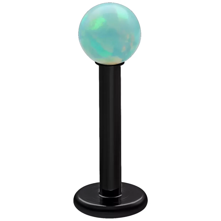 Schwarzes Titan Labret mit mintgrünem Opal, 5 mm Länge